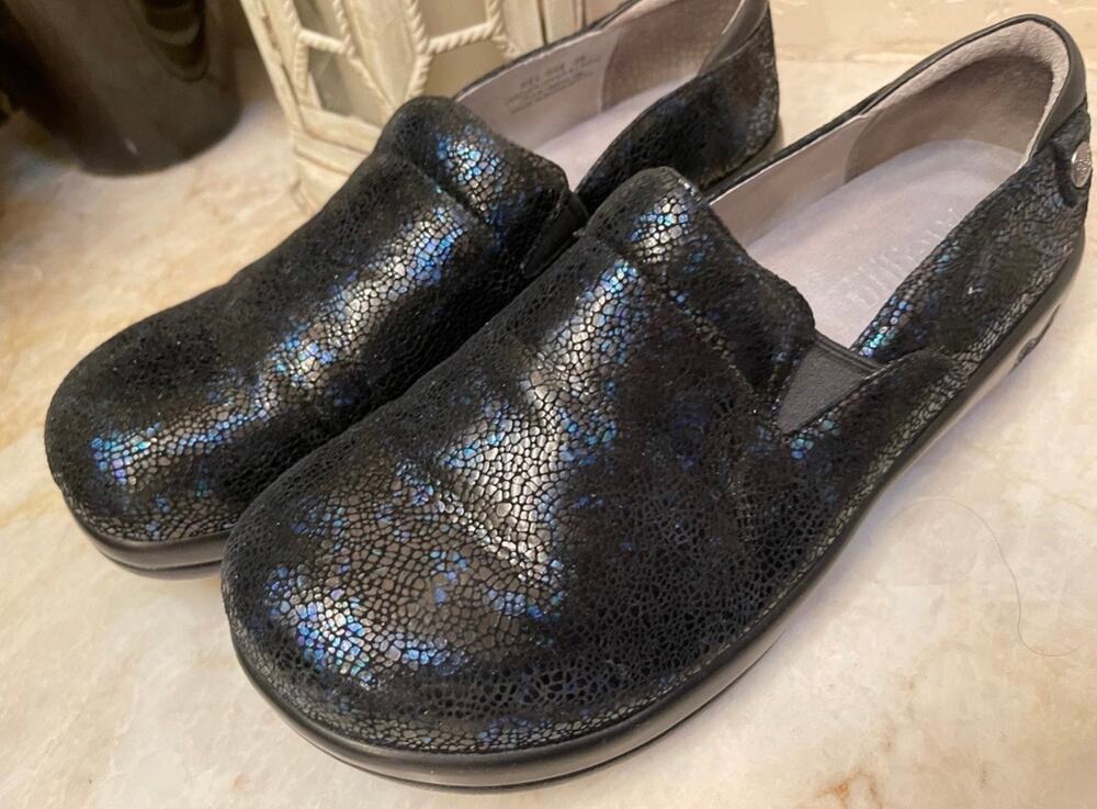 Alegria comfort shoes clogs black with blue sparkle Sz 39